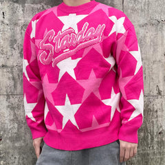 Pink Starday Towel Patch Knit Crew Neck Sweatshirt