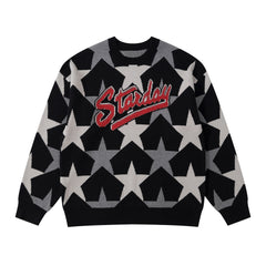 Black Starday Towel Patch Knit Crew Neck Sweatshirt