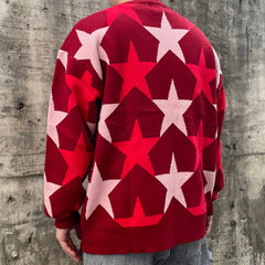 Red Starday Towel Patch Knit Crew Neck Sweatshirt