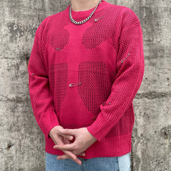 Red Safety Pin Knitting-Needle Chunky-Knit Jumper