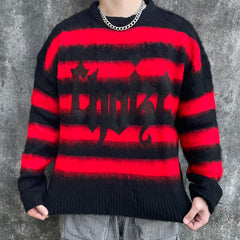 Red & Black Script Patch Mohair Crew Neck Sweatshirt