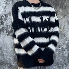 Black & White Script Patch Mohair Crew Neck Sweatshirt