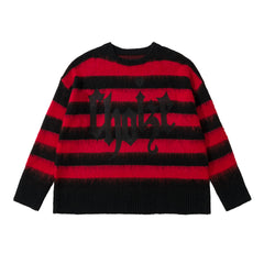 Red & Black Script Patch Mohair Crew Neck Sweatshirt