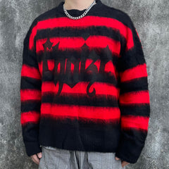 Red & Black Script Patch Mohair Crew Neck Sweatshirt