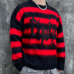 Red & Black Script Patch Mohair Crew Neck Sweatshirt