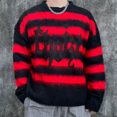 Red & Black Script Patch Mohair Crew Neck Sweatshirt