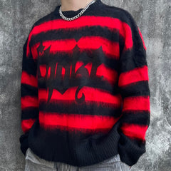 Red & Black Script Patch Mohair Crew Neck Sweatshirt