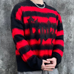 Red & Black Script Patch Mohair Crew Neck Sweatshirt