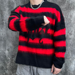 Red & Black Script Patch Mohair Crew Neck Sweatshirt