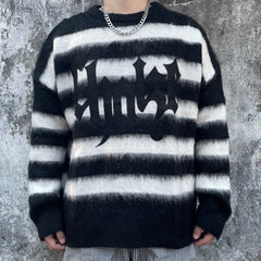 Black & White Script Patch Mohair Crew Neck Sweatshirt