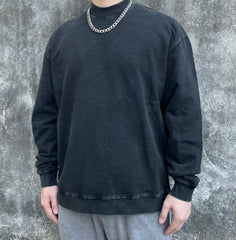 Black Vintage Wash Knit Crew Neck Sweatshirt