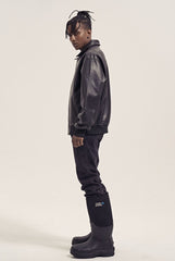 Black Leather Snap Oversized Jacket
