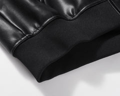 Black Leather Snap Oversized Jacket