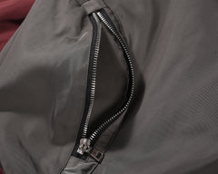 Dark Grey & Red Hardware Nylon Flight Jacket