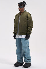 Army Green MA-1 Nylon Quilted Bomber Jacket