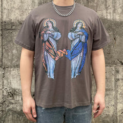 Mother Mary Stained Glass Window Grey Tee