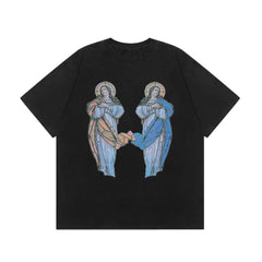 Mother Mary Stained Glass Window Black Tee