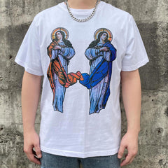 Mother Mary Stained Glass Window White Tee