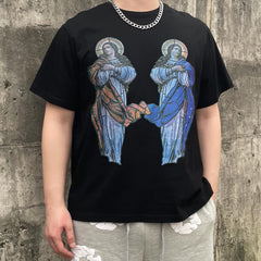 Mother Mary Stained Glass Window Black Tee