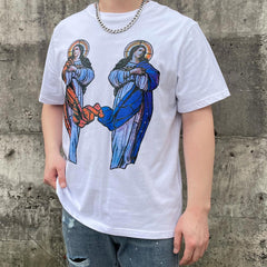 Mother Mary Stained Glass Window White Tee