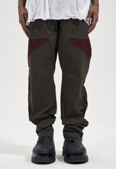 Olive Green Curved Seam Twill Pants
