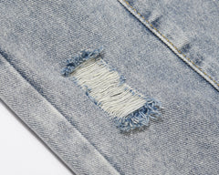 Light Blue Savage Embroidered & Side Snap Loose Fit Denim