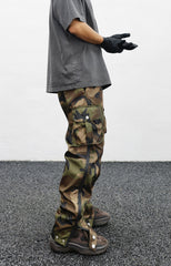 Camo Waterproof Side Rubber Zip & Snap Cargo Tactical Pants