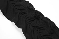 Black Ruched Side Zip Twill Pants