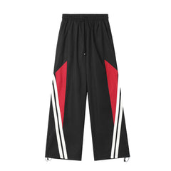 Black, Red & White Stripe Wide Leg Track Pants