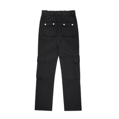 Black Multi Snap Pocket & Wide Leg Rivet Cargo Pants