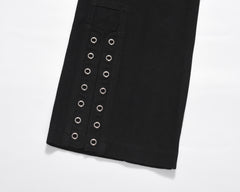 Black Multi Snap Pocket & Leg Rivet Twill Pants