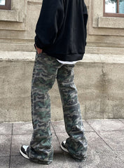 Camo Vintage Wash Flare Leg Twill Pants