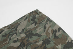 Camo Vintage Wash Flare Leg Twill Pants