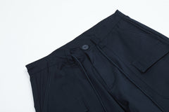 Navy Blue Multi-Pocket Wide Leg Tie Cargo Pants