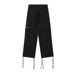 Black Multi-Pocket Wide Leg Tie Cargo Pants