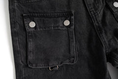 Black Vintage Wash Multi Cargo Pocket & Strap Straight Leg Denim
