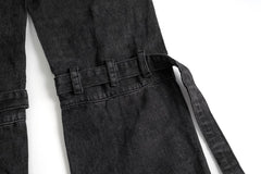 Black Vintage Wash Multi Cargo Pocket & Strap Straight Leg Denim