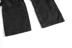 Black Vintage Wash Multi Cargo Pocket & Strap Straight Leg Denim