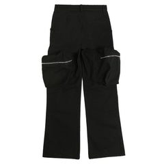 Black Large Zip Cargo Flare Leg Twill Pants