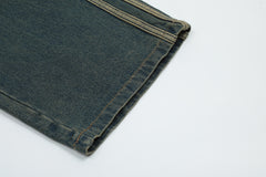 Blue Vintage Wash Side Stripe Wide Leg Denim