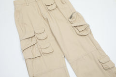 Khaki Multi-Pocket & Strap Zip Leg Twill Pants