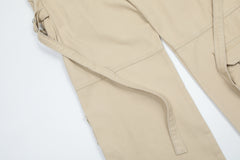 Khaki Multi-Pocket & Strap Zip Leg Twill Pants
