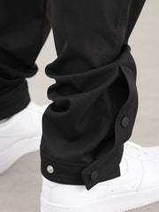 Black Front Flap Pocket Snap Leg Pants