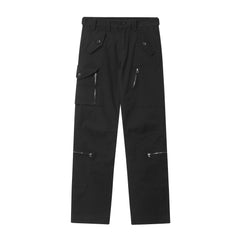 Black Zip & Flap Multi-Pocket Cargo Military Pants