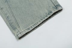 Light Blue Faded In Wash Diagonal Seam Wide Leg Denim