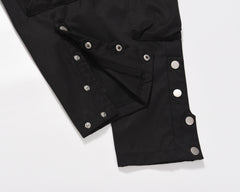Black Drawstring Waist Multi-Pocket Nylon Tech Pants