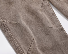 Brown Stone Wash Diagonal Zip Slim Leg Denim