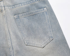 Light Blue Vintage Wash Side Zip & Strap Slim Leg Denim
