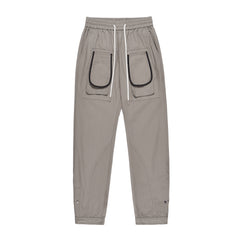 Grey Drawstring Waist Multi Layer 3D Pocket Twill Pants