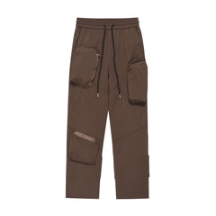 Brown Multi 3D Zip Pocket & Leg Strap Pants